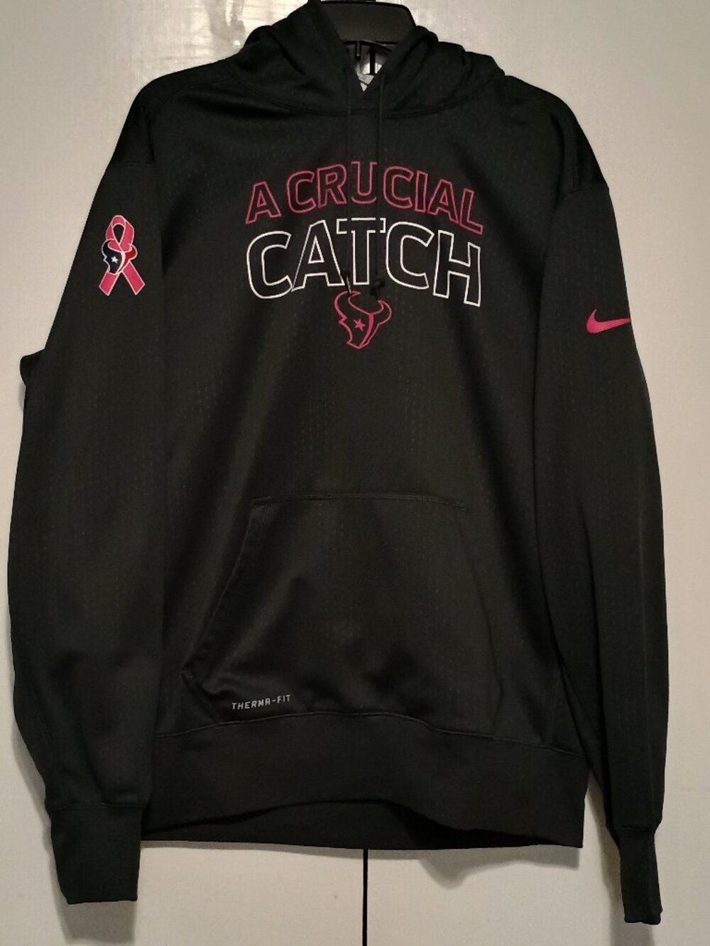 Nike Houston Texans Crucial Catch Therma-FIT Hoodie Black Pink XL NFL - Picture 2 of 6